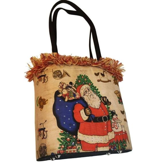 No Brand Bags Christmas Bucket Purse Santa With Toys Fringe Top